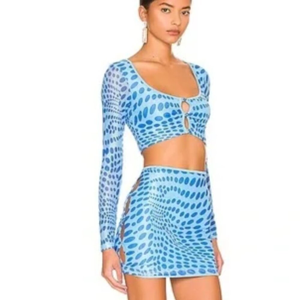Superdown Revolve Gianna Long Sleeve Polka Dot Cut-out Crop Top Y2K Women's L - Picture 2 of 9